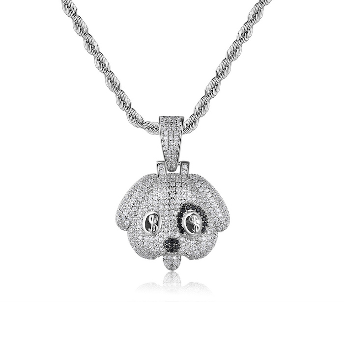 HipHop 33mm Brass Diamonds Dog Pendant Necklace