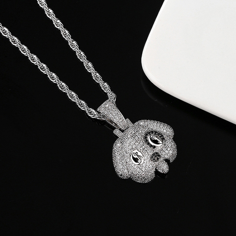 HipHop 33mm Brass Diamonds Dog Pendant Necklace - Image 2
