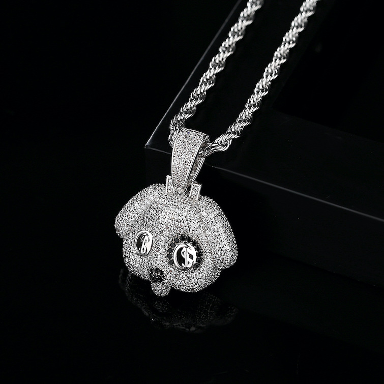 HipHop 33mm Brass Diamonds Dog Pendant Necklace - Image 4