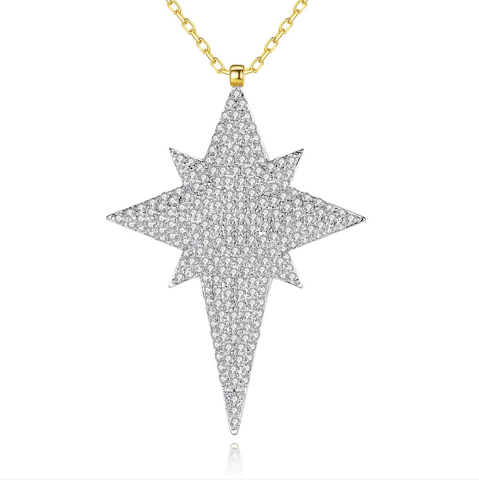 HipHop 44mm Brass CZ Star Pendant Necklace