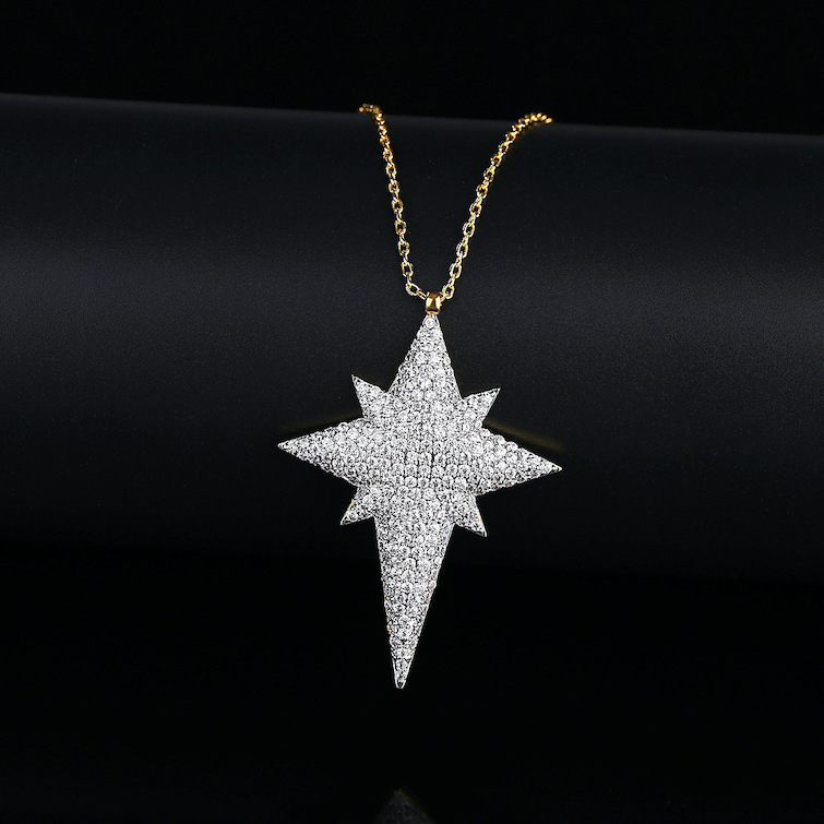HipHop 44mm Brass CZ Star Pendant Necklace - Image 2