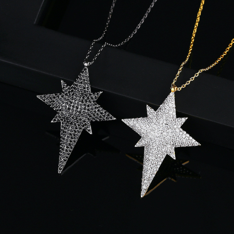 HipHop 44mm Brass CZ Star Pendant Necklace - Image 4