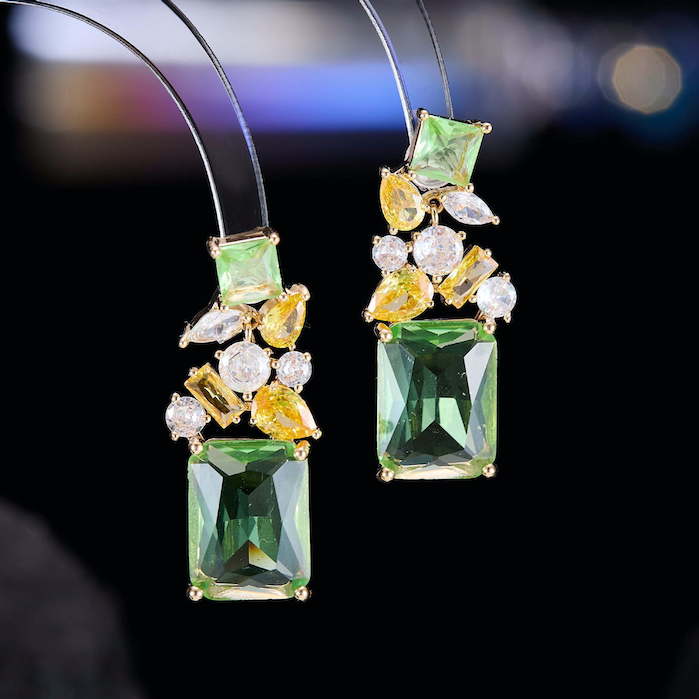 37mm Brass Geometric CZ Leaf Stud Earrings - Image 2