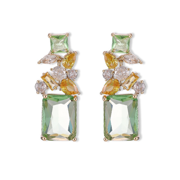 37mm Brass Geometric CZ Leaf Stud Earrings