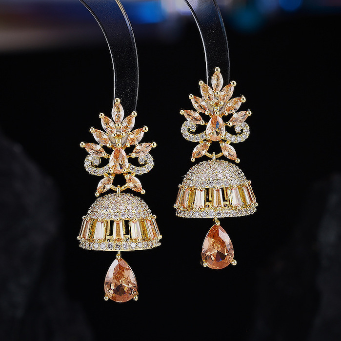 42mm Brass CZ Leaf Mushroom Stud Earrings - Image 3