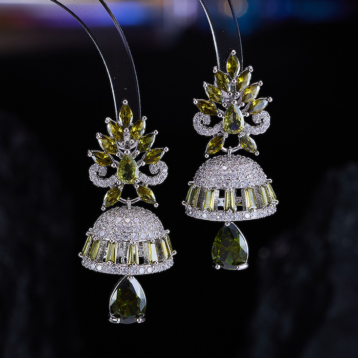 42mm Brass CZ Leaf Mushroom Stud Earrings - Image 4
