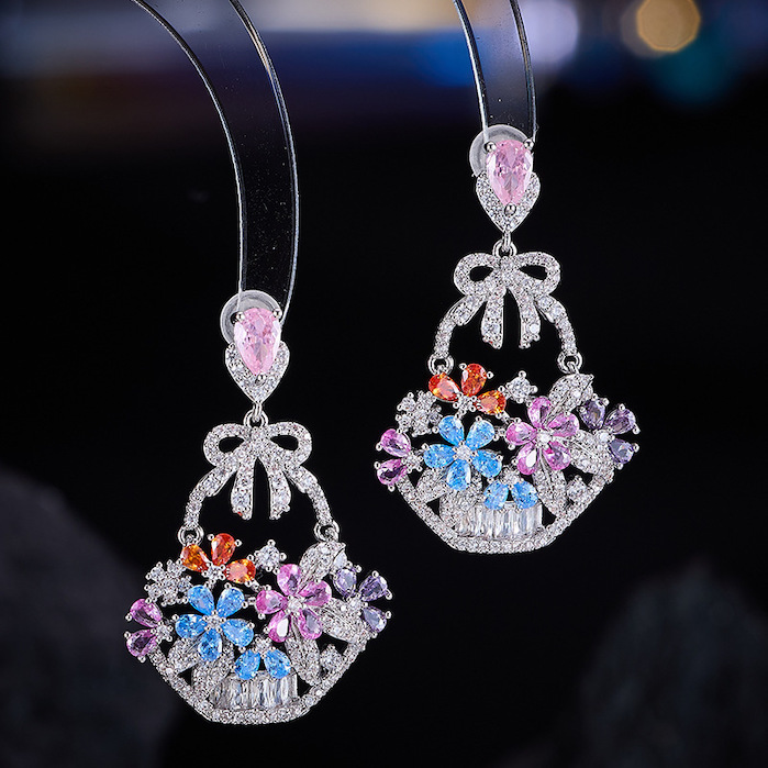 23x35mm Brass CZ Flowers Stud Earrings - Image 3