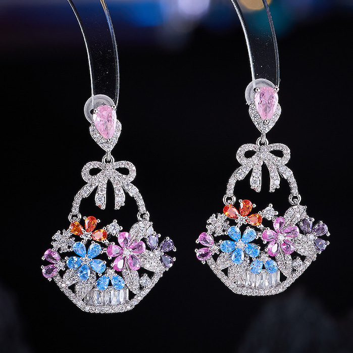 23x35mm Brass CZ Flowers Stud Earrings - Image 2