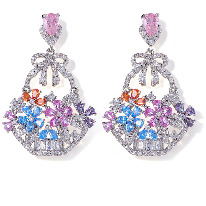 23x35mm Brass CZ Flowers Stud Earrings