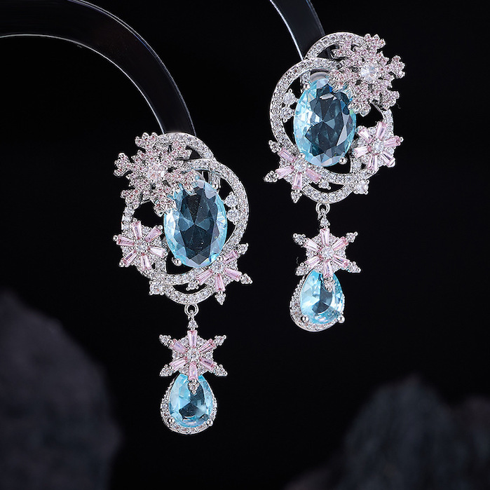 50mm Brass CZ Snowflake Stud Earrings - Image 3