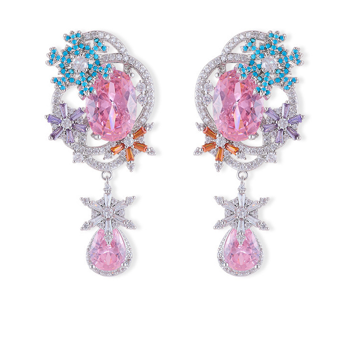 50mm Brass CZ Snowflake Stud Earrings