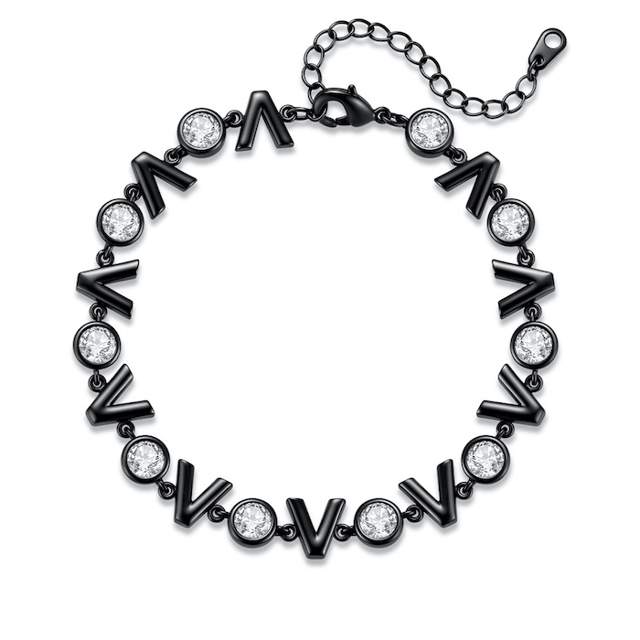 Brass Jewelry Black V-Links Diamond Bracelet