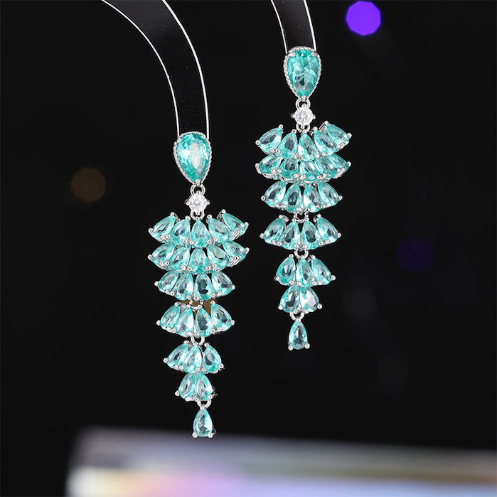 Brass 50mm Teardrop CZ Leaf Stud Earrings - Image 3