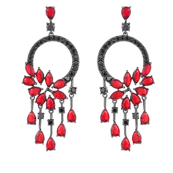 Brass 62mm Teardrop CZ Tassels Circle Stud Earrings