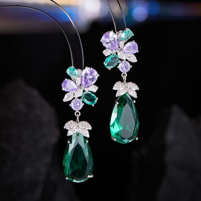 Brass 49mm CZ Flower Teardrop Stud Earrings - Image 3