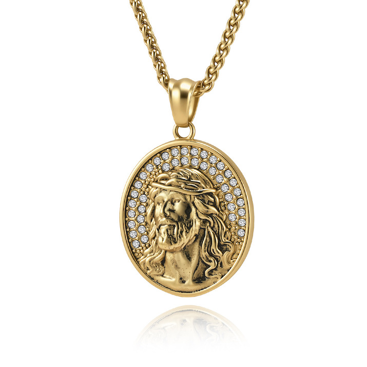 Men's Stainless Steel Oval CZ Father Necklace