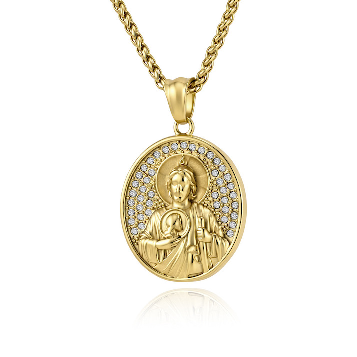 Men's Stainless Steel CZ Jesus Father Pendant Necklace