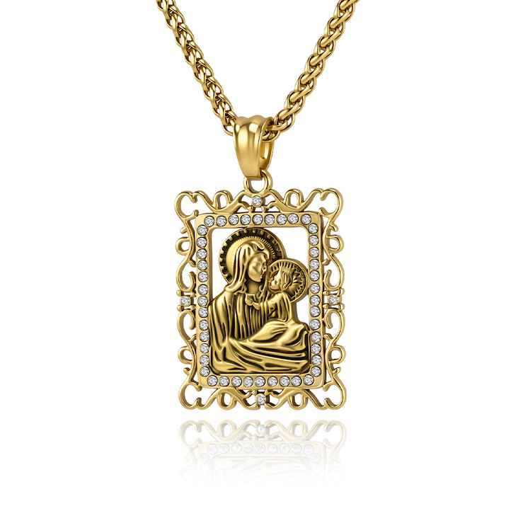 Men's Stainless Steel Saint Mary Pendant Necklace