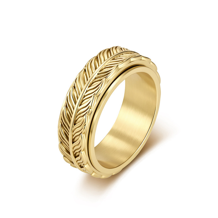 Men's Stainless Steel Rotatable Feather Ring