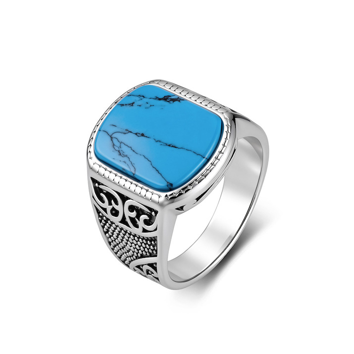 Men's Stainless Steel Turquoise Agate Stone Ring