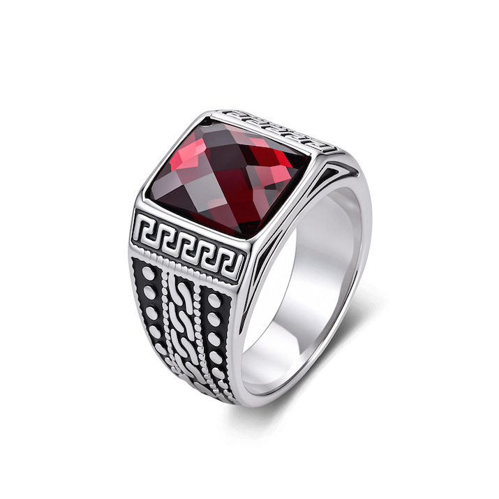 Men's Stainless Steel Blue Red Crystal Stone Ring