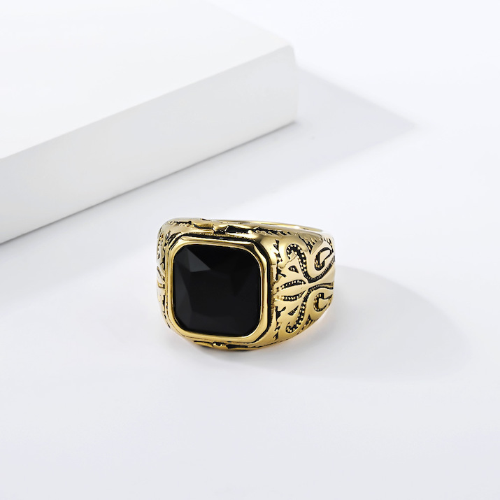 Men's Stainless Steel Geometric Onyx Stone Ring - Image 2