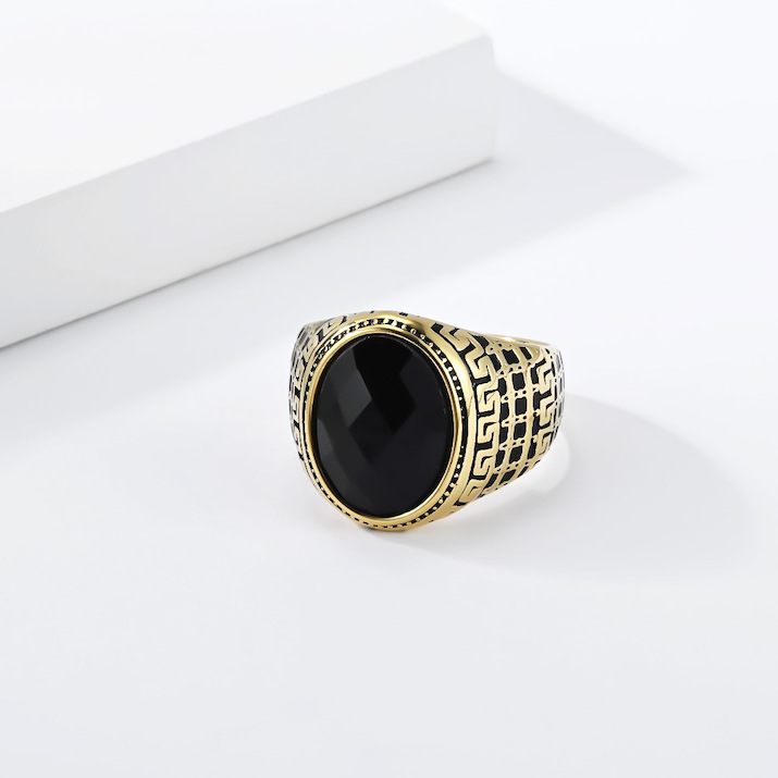 Men's Stainless Steel Oval Onyx Stone Ring - Image 3