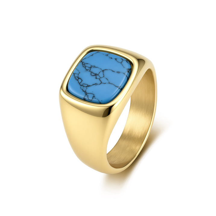 Unisex Stainless Steel 10mm Turquoise Agate Stone Ring
