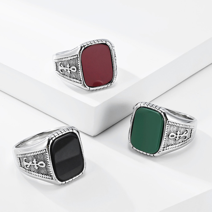 Men's Stainless Steel Colored Gemstone Ring - Image 3