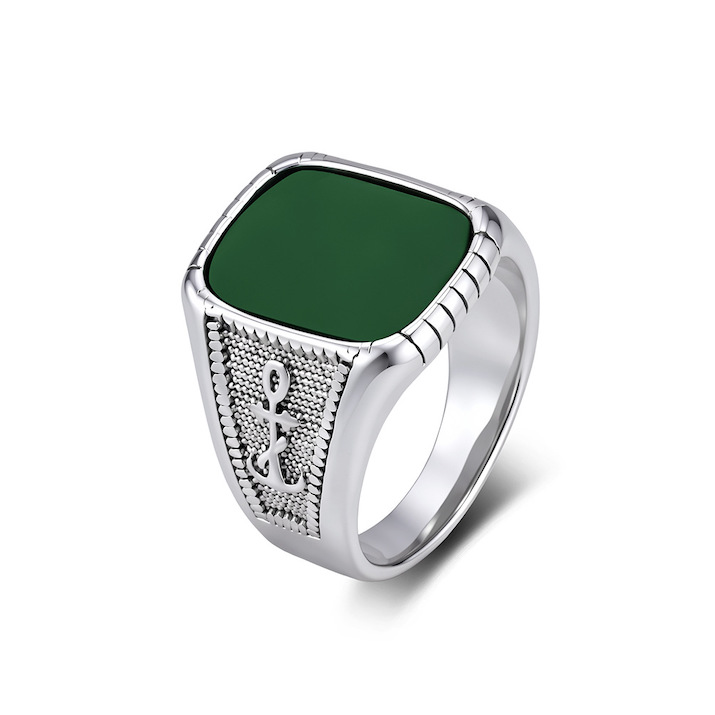 Men's Stainless Steel Colored Gemstone Ring