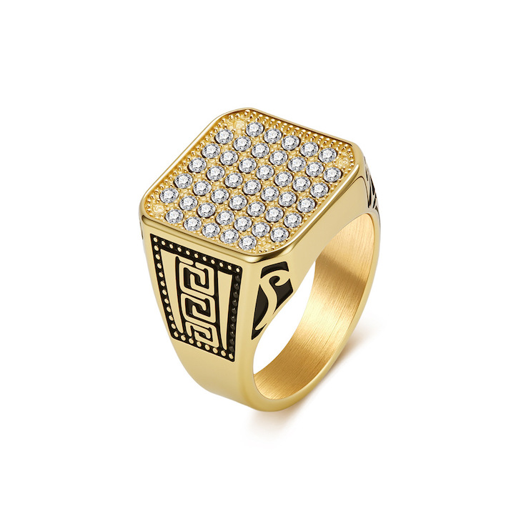 Men's Stainless Steel Geometric Lucky Crystals Ring