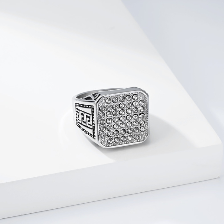 Men's Stainless Steel Geometric Lucky Crystals Ring - Image 2