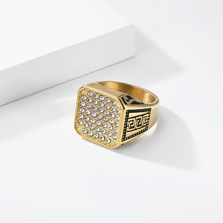 Men's Stainless Steel Geometric Lucky Crystals Ring - Image 3