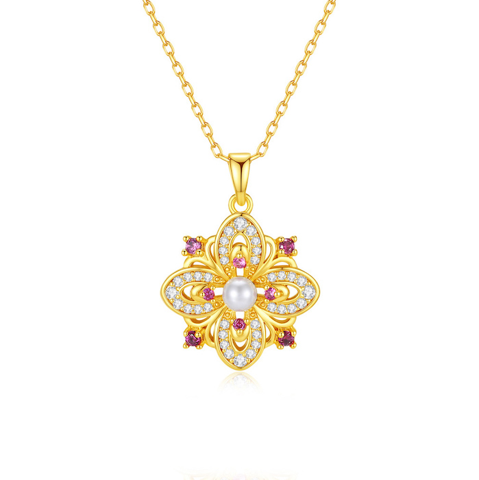 Brass Jewelry 18.5mm Diamonds Clover Flower Necklace