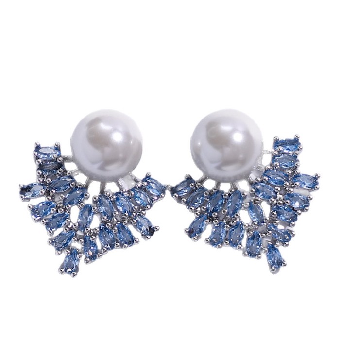 23mm Brass CZ Pearl Maple Leaf Stud Earrings