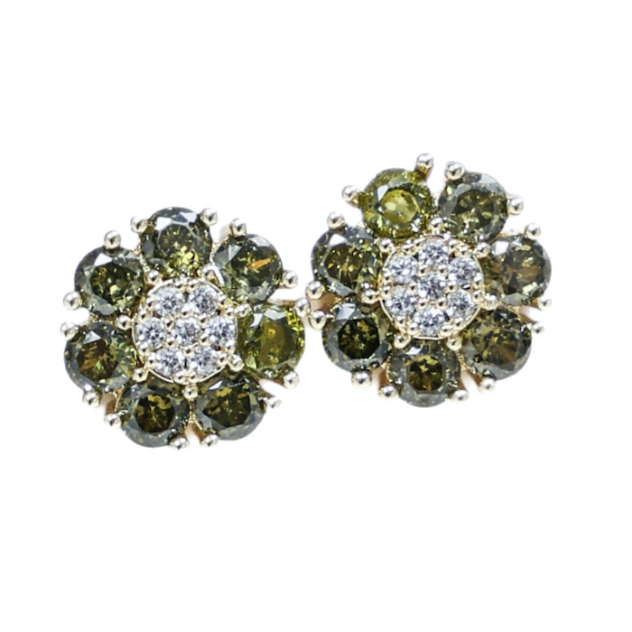 12mm Brass CZ Flower Stud Earrings