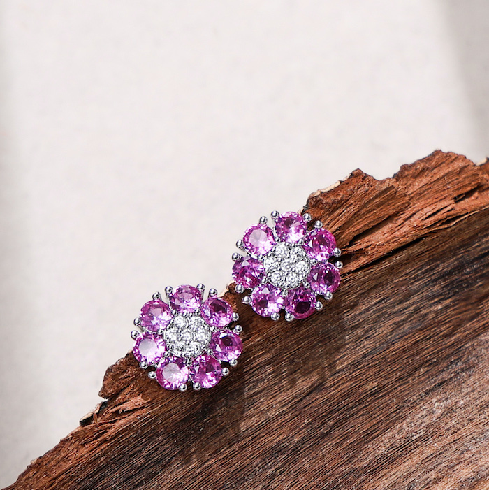 12mm Brass CZ Flower Stud Earrings - Image 2