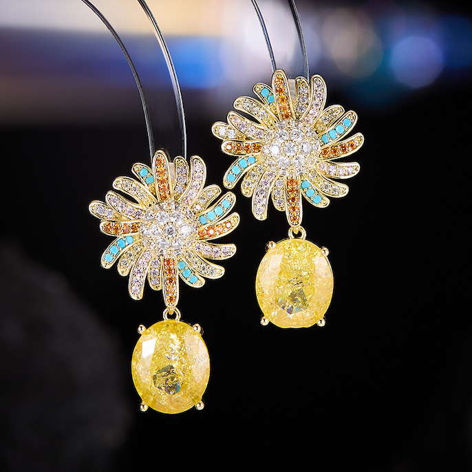 20x34mm Brass CZ Windmill Flower Stud Earrings - Image 4