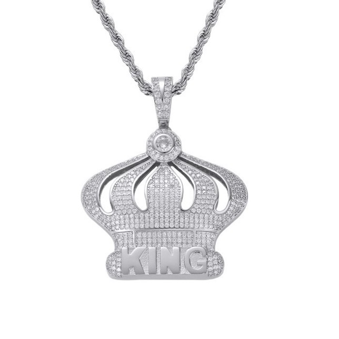 HipHop Brass Diamonds Crown King Pendant Necklace
