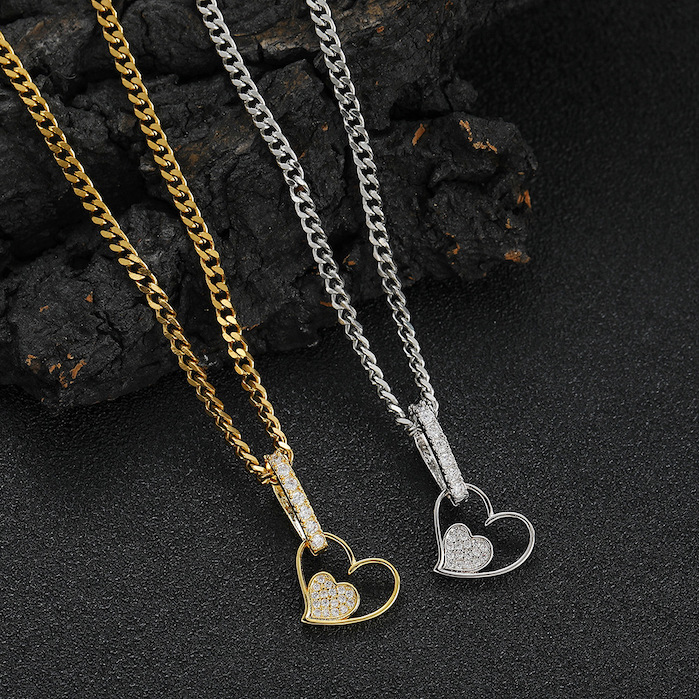 Hollow Brass Diamonds Heart Pendant Necklace - Image 4