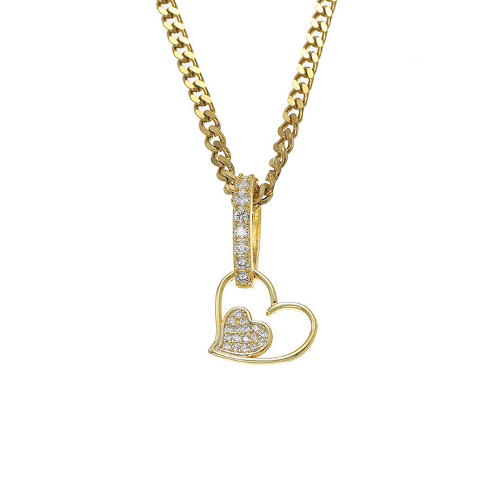 Hollow Brass Diamonds Heart Pendant Necklace