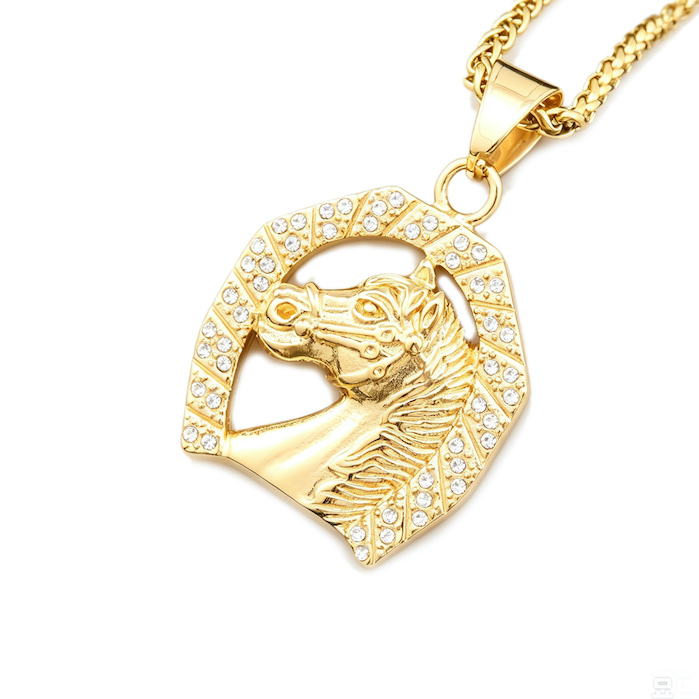 Men's Stainless Steel Hollow CZ Horse Pendant