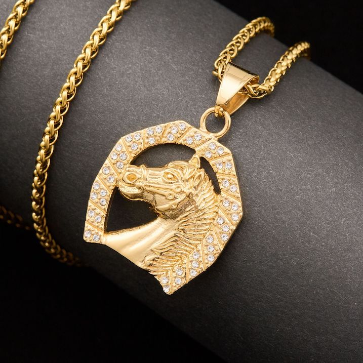 Men's Stainless Steel Hollow CZ Horse Pendant - Image 2