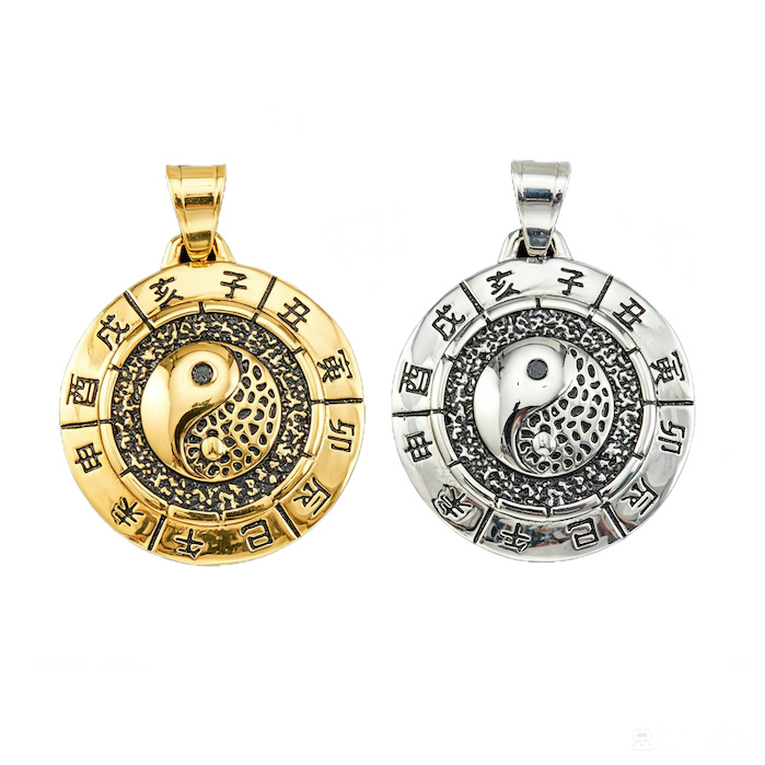 34mm Men's Stainless Steel Yinyang Lucky Circle Pendant