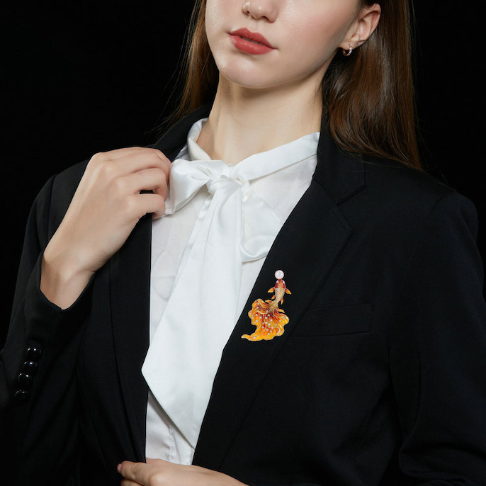 72x39mm Brass Jewelry Enamels CZ Goldfish Brooch - Image 4