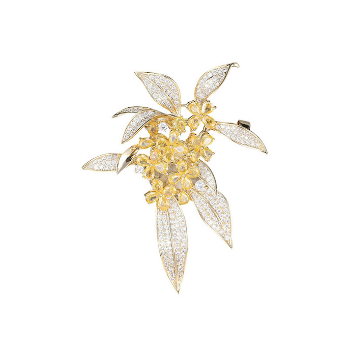 Brass Jewelry CZ Leaf Osmanthus Flowers Brooch