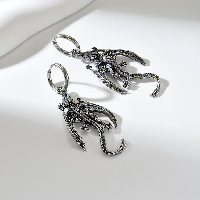Hiphop Stainless Steel Fire Dragon Hoop Earrings - Image 3
