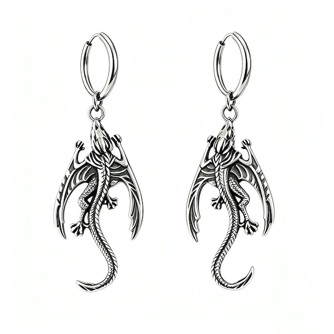 Hiphop Stainless Steel Fire Dragon Hoop Earrings