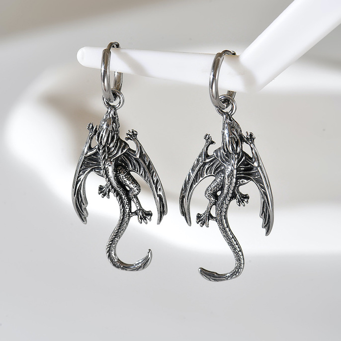 Hiphop Stainless Steel Fire Dragon Hoop Earrings - Image 2