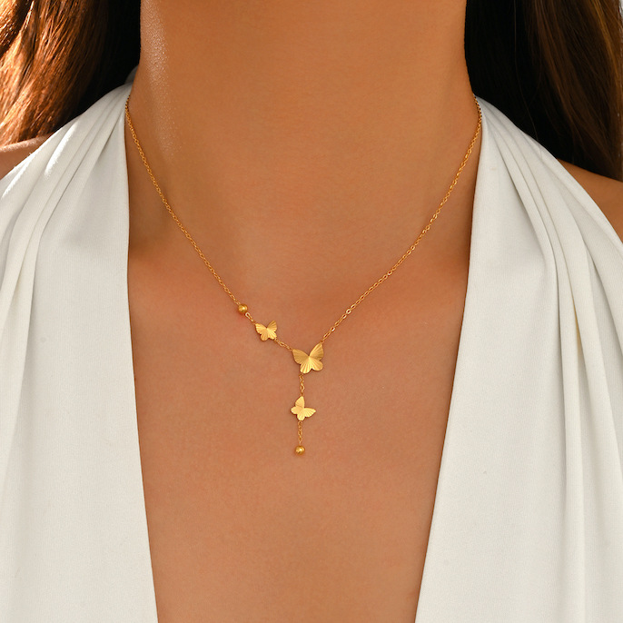 Ladies' Stainless Steel Chain Butterfly Choker Necklace - Image 4